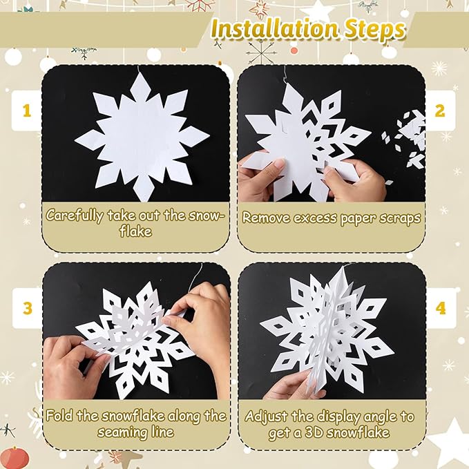 OuMuaMua Winter Christmas Snowflake Decorations Indoor, 36PCS 3D White Snowflakes Hanging Ornaments for Home Christmas Holiday Winter Wonderland New Year Party Decorations