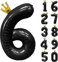 Black Number 6 Balloon with Crown, 40 inch Black Number Balloon 6th Birthday Party Decoration black Crown Balloons 0-9 for Birthday Party Anniversary Decorations Supplies