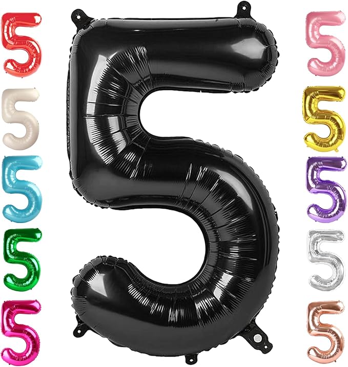 Balloon Numbers 40 Inch 5 Ballon for 5th Birthday Decorations, 15 25 35 50 Big Black Number Balloons for Wedding Photo Shoot Party Decor