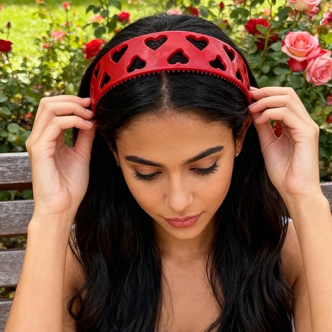 Valentines Headband New u Shape Fashion Tooth Hair Comb Headbands Hollow Heart Headband Vintage High Cranium Hairband with Teeth Head Bands for Women Holiday Party Head Wear Accessories Gift 1pcs