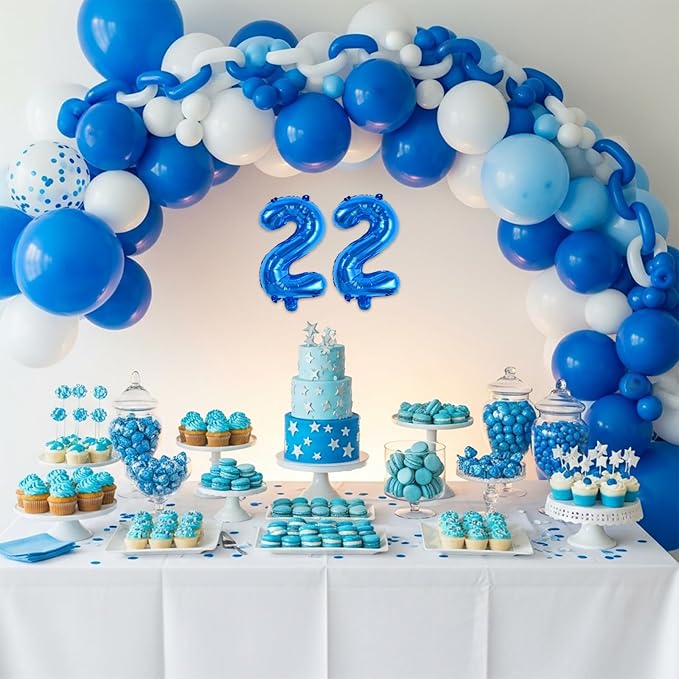 TONIFUL Number Balloons 16 Inch Blue 2 Set 0-9 Number Mylar Foil Balloons 20 Pcs Custom digitalal for 2026 New Year Eve Birthday Party Engagement Graduations Anniversary Baby Shower Decor