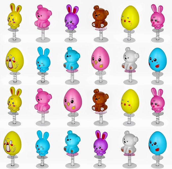 MGparty 24Pcs Easter Jumping Popper Toys Easter Basket Fillers Gifts Party Favors Supplies Stocking Stuffers Gifts for Kids Boys Girls Toddlers Bulk for Classroom Treasure Box Prizes