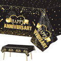 Tevxj 3 Pack Happy Anniversary Tablecloth Disposable Anniversary Party Decorations Black Gold Dot Confetti Table Covers Party Supplies for Rectangle Tables Favors for Guests 54 x 108 Inch