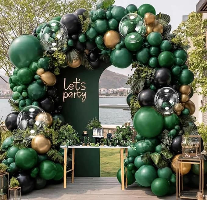 Black Green Gold Balloon Arch Kit, Double Stuffed Dark Emerald Green Black Gold Balloon Garland for Birthday Baby Shower Wedding Bridal Shower Wild One Graduation Bachelorette Jungle Party Decor