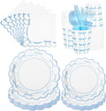 JarThenaAMCS 175Pcs Blue Bow Party Supplies Kit Scalloped Bowknot Tableware Set Disposable Dinnerware Paper Napkin Plate Cup Spoon Fork Knife for 25 Guests Party Favor