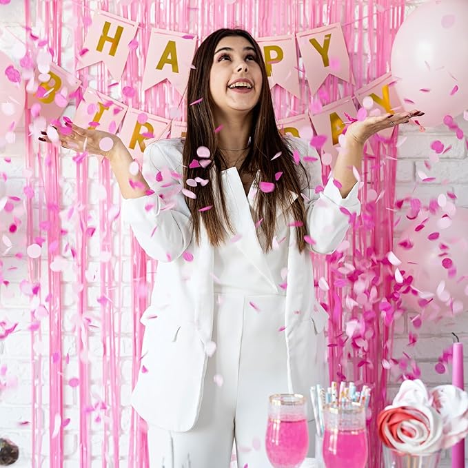 Pastel Pink Birthday Party Backdrop Decorations Foil Fringe Curtain 3.3x8.2ft 2 Pack, Pink Streamers Background Party Decorations Wall Door Hanging for Baby Valentines Barbie Princess Bachelorette
