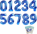 10PCS 40 Inch Large Foil Number Balloons 0-9 Set - Reusable Metallic Blue Birthday Wedding Decorations