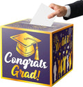 JWSCYSY Graduation Card Box Holder, Congrats Grad Foldable Cardboard Decorations Box for Graduation Party Favors Decor Party Supplies (Purple Gold)