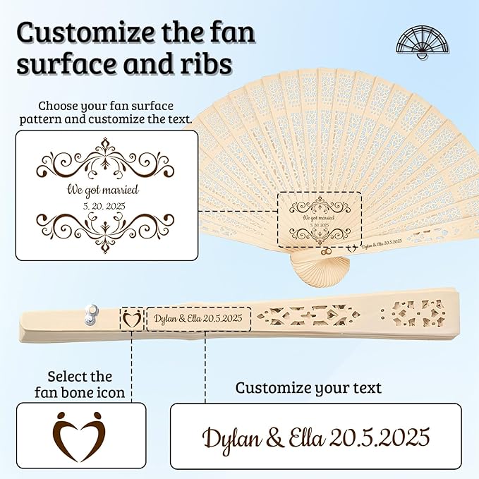10Pcs Personalized wedding fans for guests, Custom Summer Wedding Fans, Unique Bridal Shower Party Favors, Handcrafted Wooden Fans for Guests (Full flush wooden fan)
