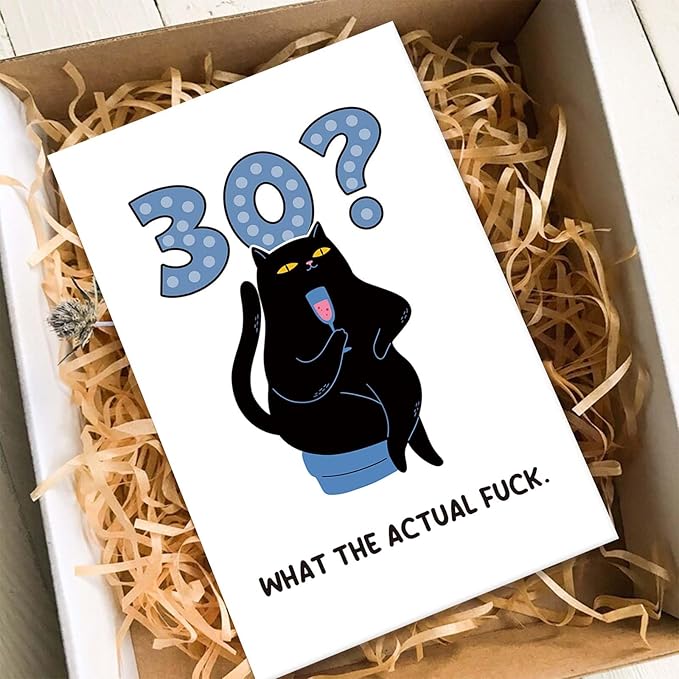 Funny 30th Birthday Card for Cat Lover, Cat Birthday Card for 30 Years Old, Humorous Thirtieth Bday Gift for Him Her