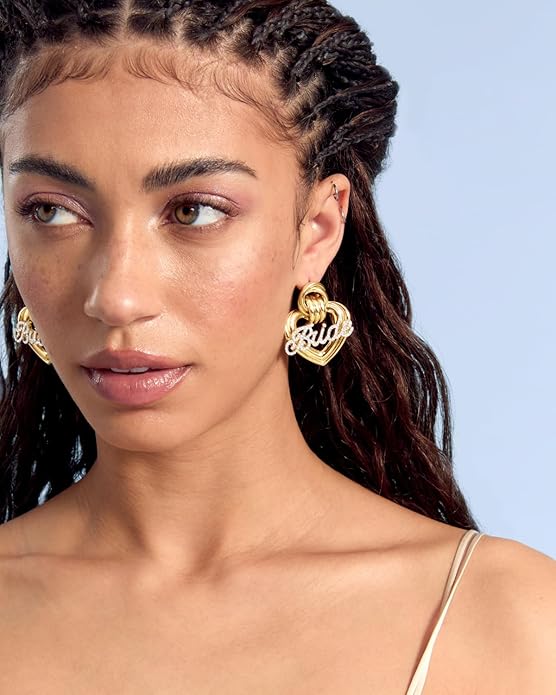 xo, Fetti Gold + Rhinestone Bride Heart Earrings | Bachelorette Party Jewelry, Bridal Accessory, Rehearsal Dinner Outfit, Bridesmaid Gift, Oversized Look