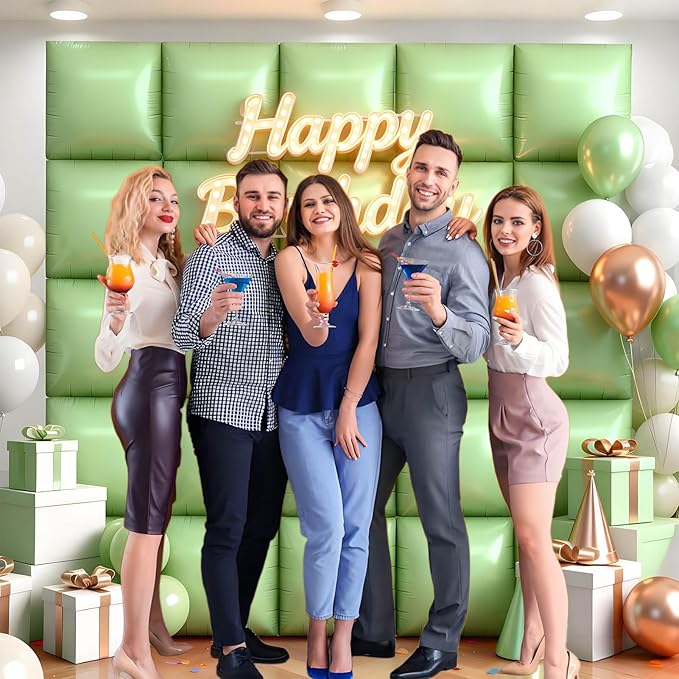 25Pcs Olive Green Square Foil Balloons Wall Backdrop, Double Sided Metallic Foil Balloons Tunnel Arch Garland Kit for Photo Booth Birthday Wedding Graduation Halloween Party Decorations
