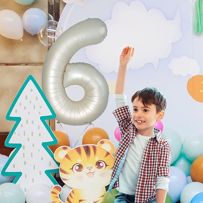 Number 6 Balloons White Sand Six Balloon for 6 Year Old Birthday Decorations 40 Inches Cream White Large Numbers 6th Birthday Party Nude Ballons Beige 6 Digital Neutral Balloon Pearl White 6