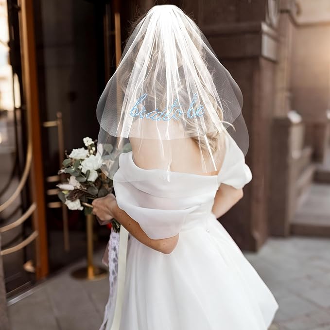 Chanaco Bride to Be Veil Bachelorette Party Accessories Bridal Shower Decorations Short Veils with Comb Favors Wedding Gifts (white blue)