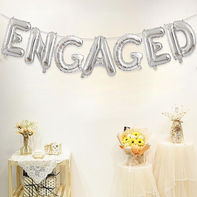 2 Set 14Pcs Silver Engaged Letter Balloons 16in Balloon Foil Letter Decorations Party Decor Silver Letter Balloons Engaged Party Supplies