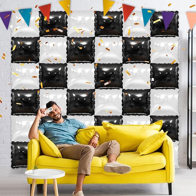 36 Piece XL Black Square Foil Balloon Wall Screen Double Sided Square Balloon Screen Tunnel Arch Kit Mylar Square Balloons For Baby Shower Graduation Prom Birthday Party Decorations (Black)