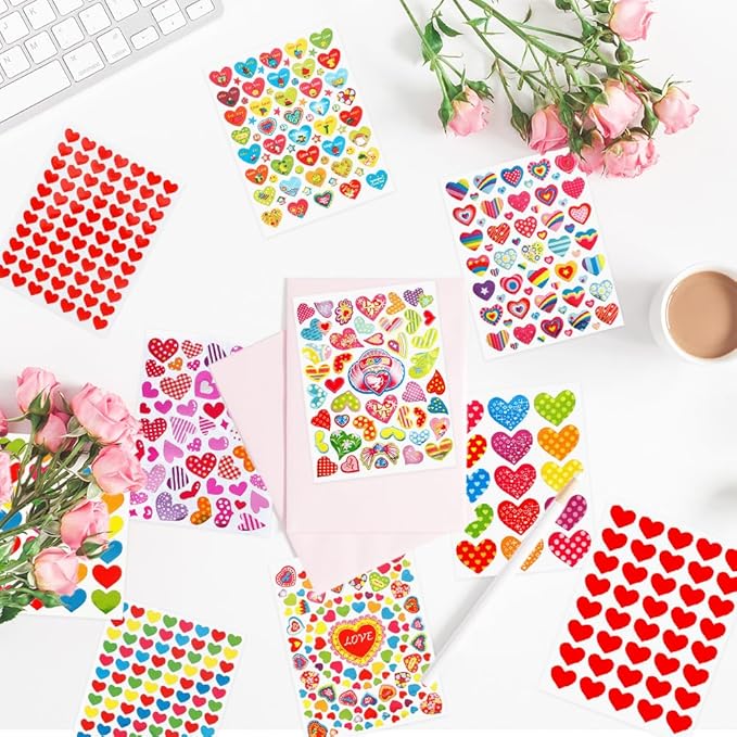 Heart Stickers, 6100 Pcs Small Self Adhesive Heart Sticker, 100 Sheets Gilter Love Sticker Bulk for Card Envelopes Gifts Craft Scrapbooking Wedding Mother's Day Valentines Day Party Decorations Favors
