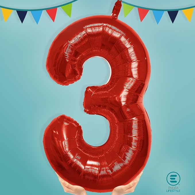 40 Inch Large Red Number Celebration and Decoration Balloon for Birthday Parties, Graduations, Anniversaries, Weddings, Photo Shoots, Special Events - Helium Foil Mylar (Red Number 3)