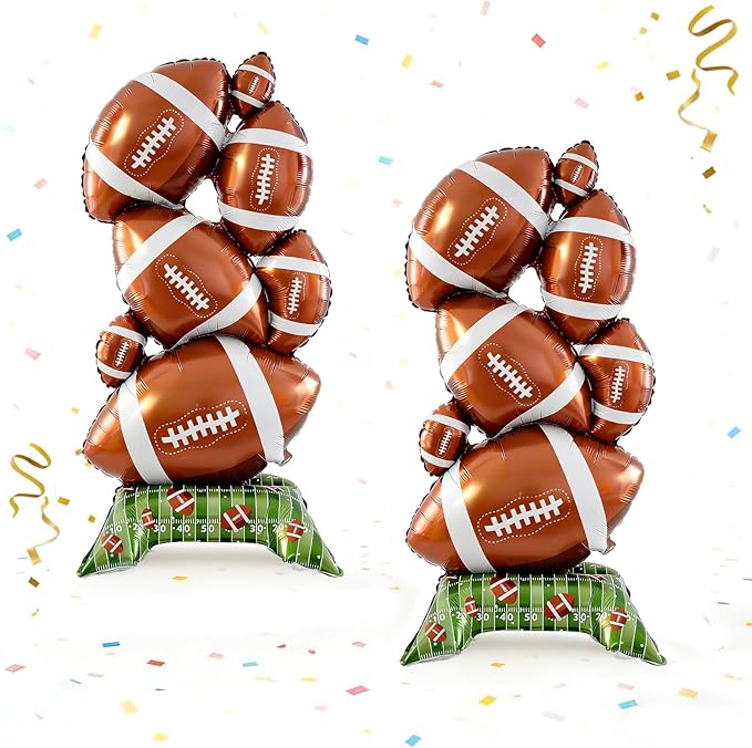 2-Piece Football Party Decoration Set - 5 ft Large Self Standing Football Foil Balloons, Suitable for Game Day Celebrations and Sports Themed Party Decorations (Football Pile)