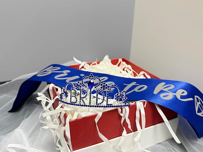 JETKONG 3 Pcs Bachelorette Party Decorations BRIDE Crown, Bride to Be Sash&Veil for Women Bachelorette Party Gifts, Bridal Shower Supplies, Gifts, Favors (Dark Blue)
