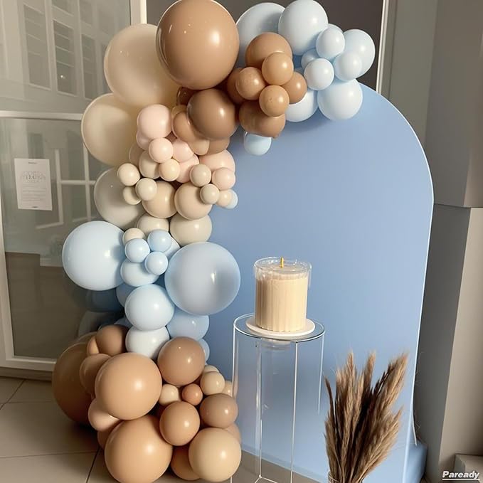 Brown Blue Balloon Garland Kit, 120pcs Blue Brown White Balloon Arch Kit With Blue 4d Foil Balloon And Gold Star Foil Balloons Different Sizes For Birthday Baby Shower Anniversary Party Wedding Decor