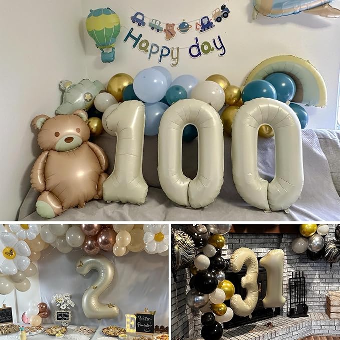 Smlpuame 40 Inch Beige Number 7 Balloons for Girls Boys 7th Birthday, Giant Self Inflating Cream Foil Number Balloons 0-9 Large White Sand Digital 7 Balloon for Party Decorations Anniversary Supplies