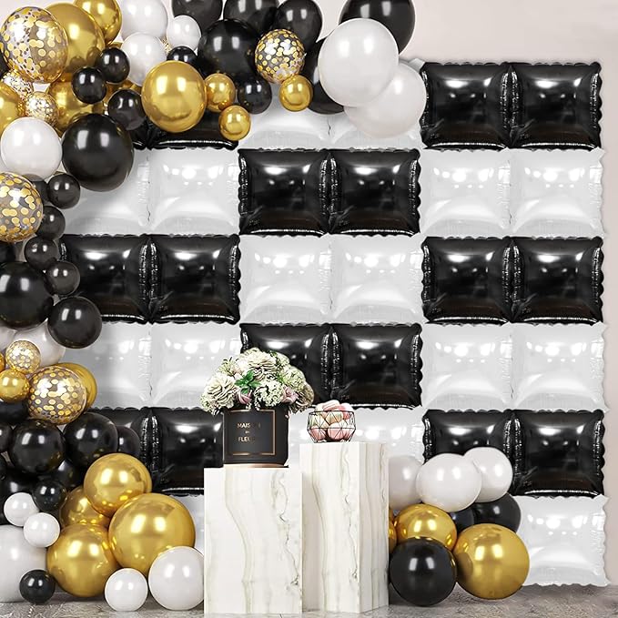 36 Piece XL Black Square Foil Balloon Wall Screen Double Sided Square Balloon Screen Tunnel Arch Kit Mylar Square Balloons For Baby Shower Graduation Prom Birthday Party Decorations (Black)
