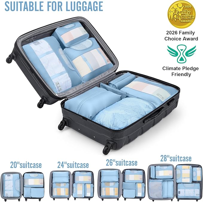 Veken 8 Set Packing Cubes for Travel Essentials, Suitcase Organizer Bags in 4 Sizes, Carry-On Luggage Accessories with Large Laundry Bag & Passport Holder, Must-Have for Airplane, Road Trip & Camping
