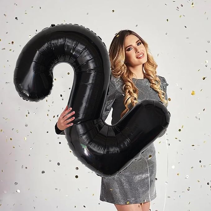 Number Balloons Black Party Balloon - Giant Number 2 Balloon, 40 Inch Large Balloon for Birthday Decorations, Black Party Supplies for Men Women