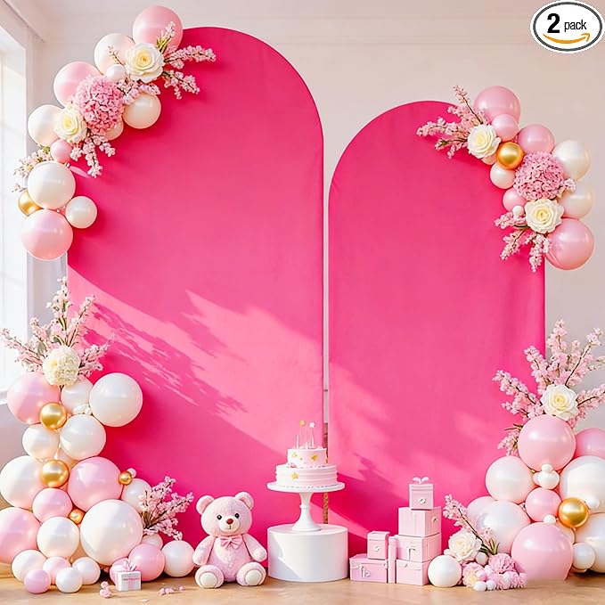 Hot Pink Arch Backdrop Covers - 6.6FT, 5FT Spandex Fitted Wedding Arch Stand Covers Round Top Chiara Arch Backdrop Cover for Valentines Wedding Birthday Party Decoration