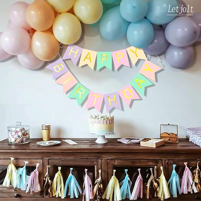 Letjolt Macarone Happy Birthday Banner Party Signs Colorful Funny Supplies Garland for Girls Birthday Party Indoor Decorations Nursery Hanging Decorations 13 Pcs