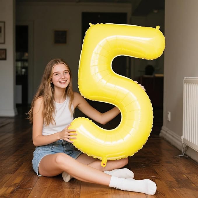 40 Inch Macaron Yellow Balloon Number 5 Balloon Jumbo Mylar Foil Helium Balloon for 15 25 35 50 Big Giant Jumbo Huge Foil Mylar Balloons 55th 65th Birthday Balloons Men Women Party Decorations