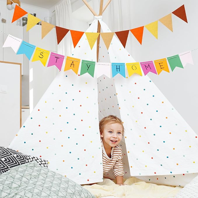 Irenare 9.8ft Pom Pom Garland Felt Rainbow Garland Graduation Party Decoration Colorful Pennant Tassel Banner Birthday Baby Shower Triangle Banner for Classroom School Mantel Fireplace(Autumn Colors)