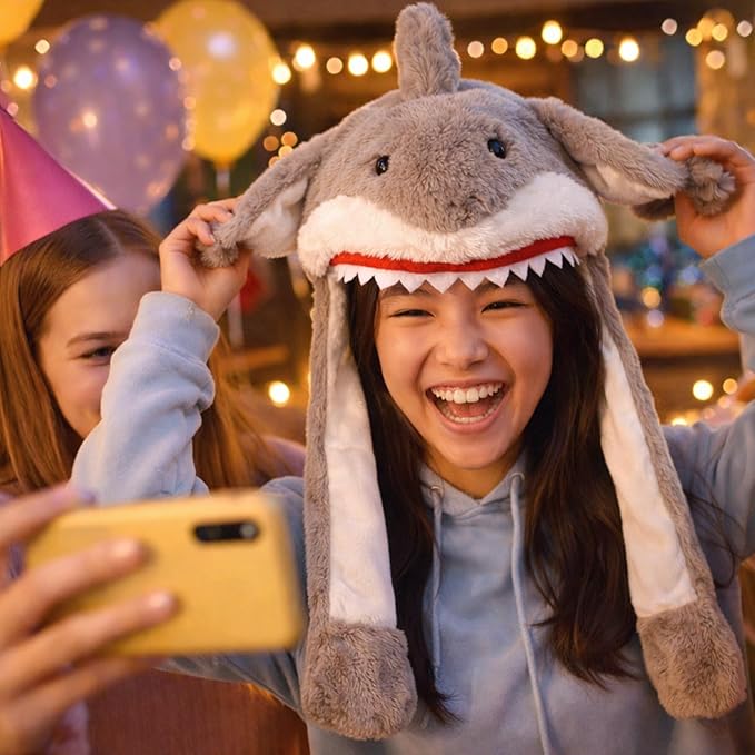 Animal Hat with Ears Moving Jumping Pop Up Beating Hat Plush Holiday Cosplay Dress Up Funny Gift for Kids