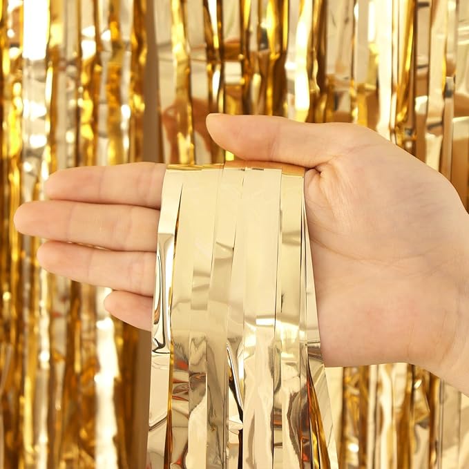 2 Pack Fringe Curtains Backdrops, Foil Fringe Curtains, Door Streamers for Birthday Wedding Bridal Shower Holiday Graduation Party Decorations, Photo Booth Backdrops, Champagne