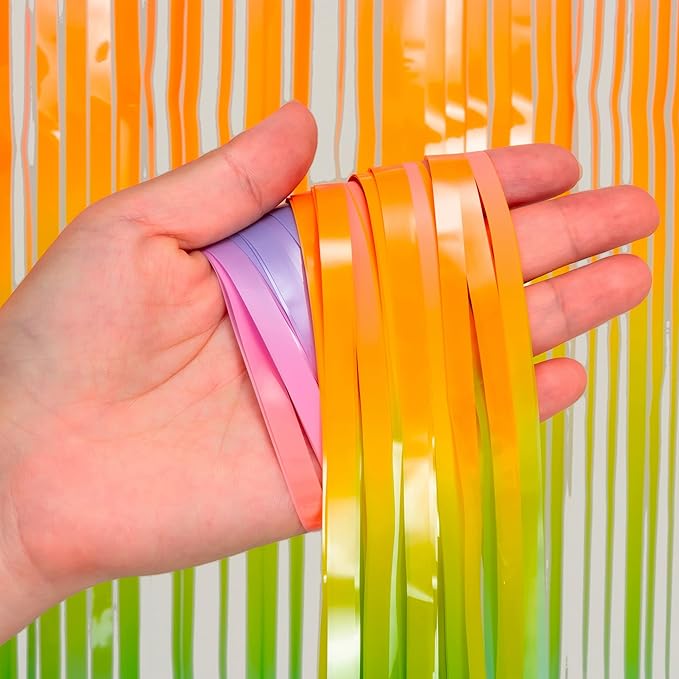 BRAVESHINE Colourful Tinsel Fringe Curtains - 2Pcs 3.2x8.2ft Holidays Photo Booths Streamers Backdrop for Easter/Princess/Pastel/Classroom/Bunny/Girl/Unicorn/Birthday/Bridal Shower Party Decorations