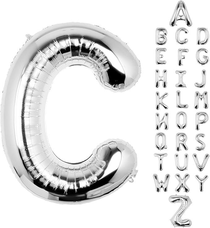 Letter Balloons 40Inch Large Giant big Foil Mylar Silver Balloons C for Birthday Party Decorations