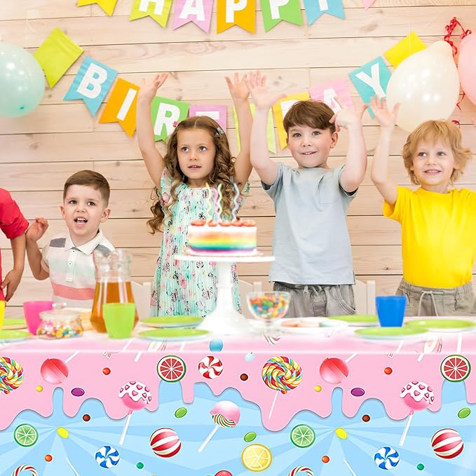 Sweet Candyland Tablecloth, 3Pcs Candies Theme Tablecloth, Colorful Lollipop Tablecovers for Girls Party Candy Land Christmas Party Decoration