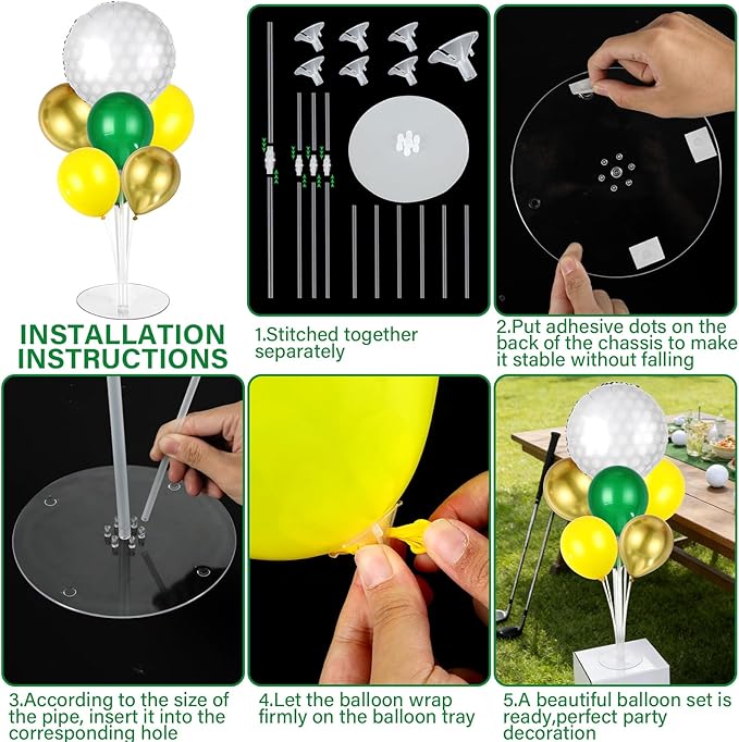 Golf Party Balloons Stand Kit 2 Sets With 2 White Golf Balls Foil Balloons Centerpieces for Tables Sports Party Dark Green Yellow Gold Balloon for Baby Shower Golfing Sports Theme Birthday Decorations