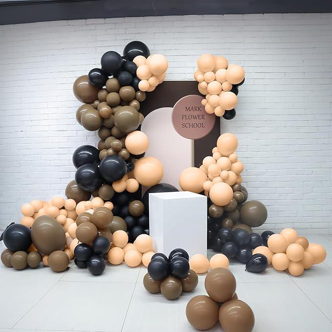 Black Brown Nude Balloon Garland Arch Kit, 104 PCS Black Beige Star Foil Balloons, Dark Brown Tan White Sand Balloons for Cowboy Western Wild First Rodeo Country Farm Baby Shower Birthday Party Decor
