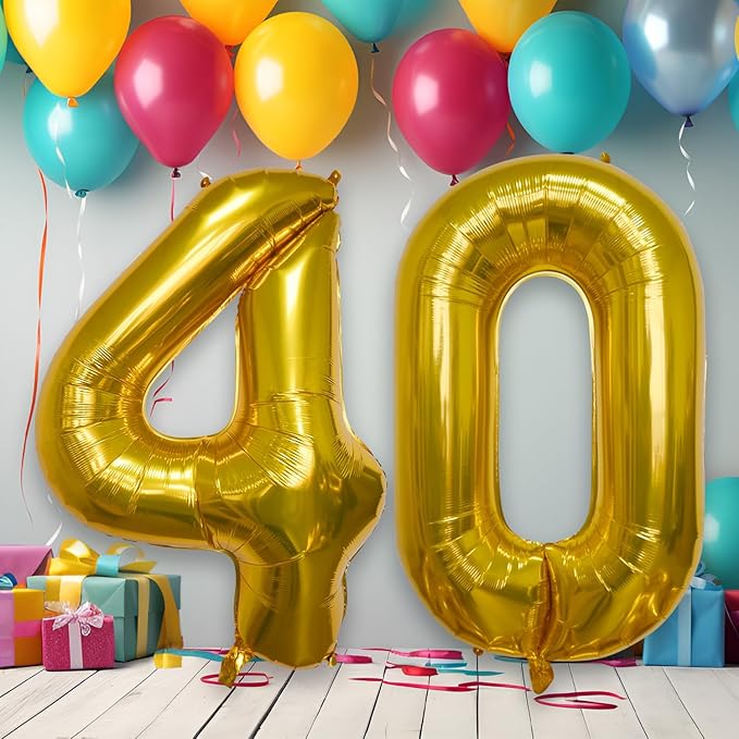 40 Inch Large Gold Number Celebration and Decoration Balloon for Birthday Parties, Graduations, Anniversaries, Weddings, Photo Shoots, Special Events - Helium Foil Mylar (Gold Number 40)