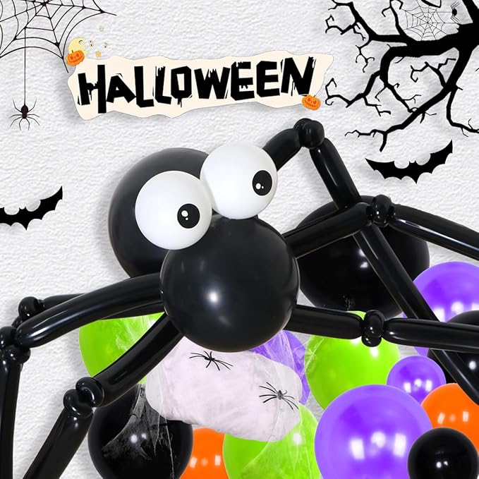 Halloween Spider Web Arch Kit - 136 Pcs Boo Banner Balloons, Spider & Confetti, Indoor/Outdoor Decor