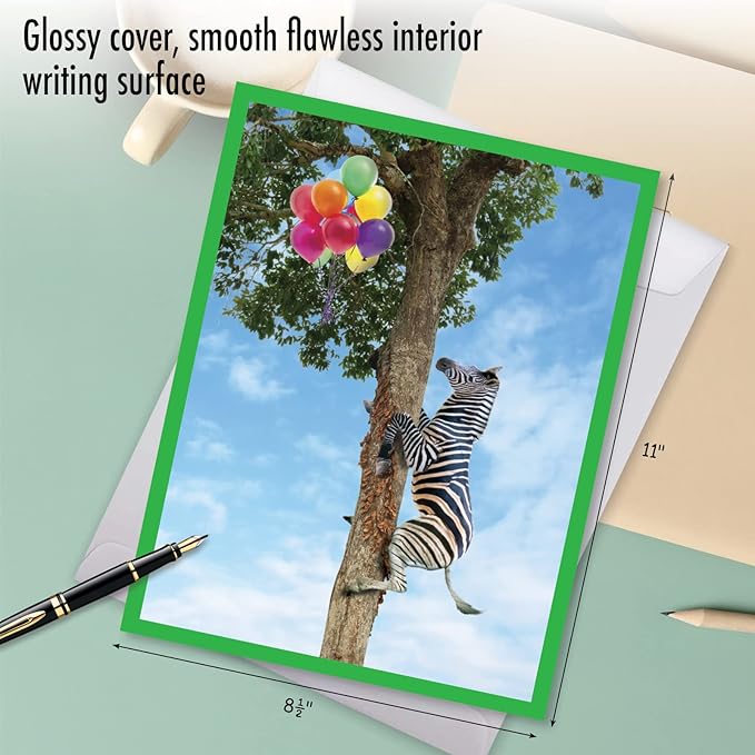 NobleWorks Extra Large Birthday Greeting Card From Us 8.5 x 11 Inch with Envelope (1 Pack) Oversize Jumbo Bday Tree Animals-Zebra J10323DBDG-US