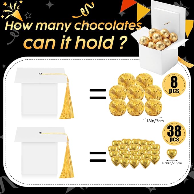 TaoBary 12 Pieces Graduation Candy Box Graduation Decorations Party Gift Boxes Graduate Cap Box Candy Chocolate Cookie Supplies for Ceremony Party(White)