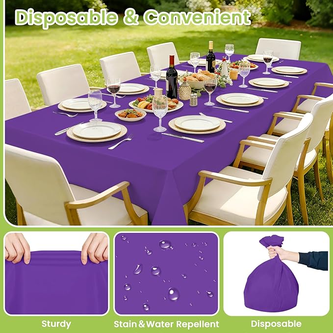 Mulbozy Purple Plastic Table Cloth Disposable 4 Pack, 54 × 108 Inch Tablecloths Rectangle, Purple Plastic Table Cover for Party Decor