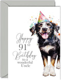 91st Birthday Cards for Uncle - Party Dog - Happy Birthday Card for 91 Year Old Uncle from Niece Nephew, 5x7 Inch Bday Man Men Him Greeting Cards Gift for Uncle Birthday Gifts