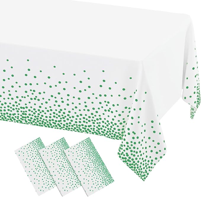 misaya 3 Packs Dot Disposable Table Cloth, 54 x 108 Inch Waterproof Plastic Tablecloth, Rectangle Green Dots in White Table Covers for Easter, Picnic, Birthday, Party