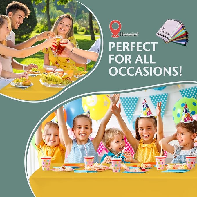 Disposable Plastic Tablecloth 54x108 Inch Rectangle - Yellow, 4 Pack Waterproof & Tear-Resistant Party Table Cover for Dining, Picnic, Crafts, Holiday Decor