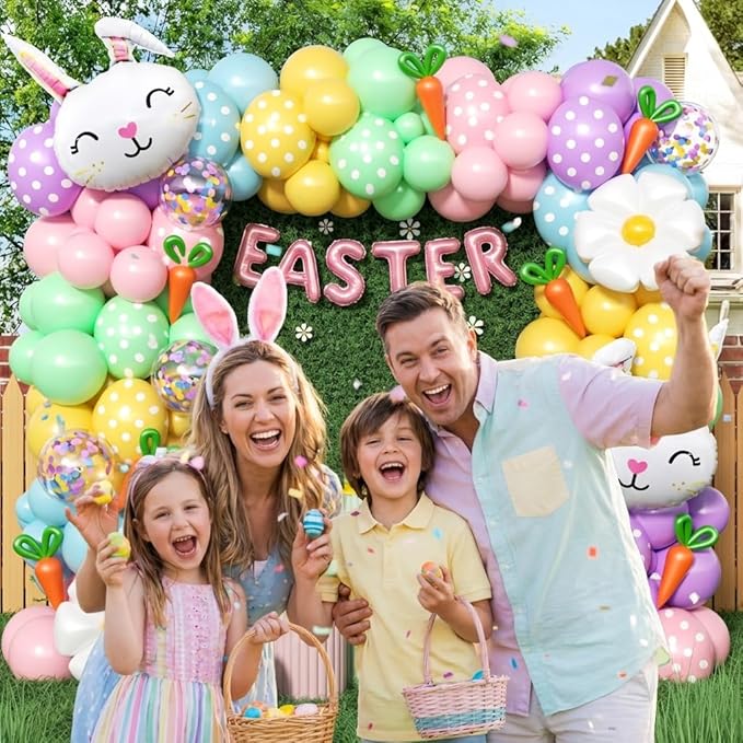 171Pcs Easter Balloon Arch Kit - Pastel Balloon Garland Kit with Bunny, Carrot & Daisy Balloons for Easter Party, Spring Birthday, Baby Shower, Rainbow Easter Supplies Party Decorations