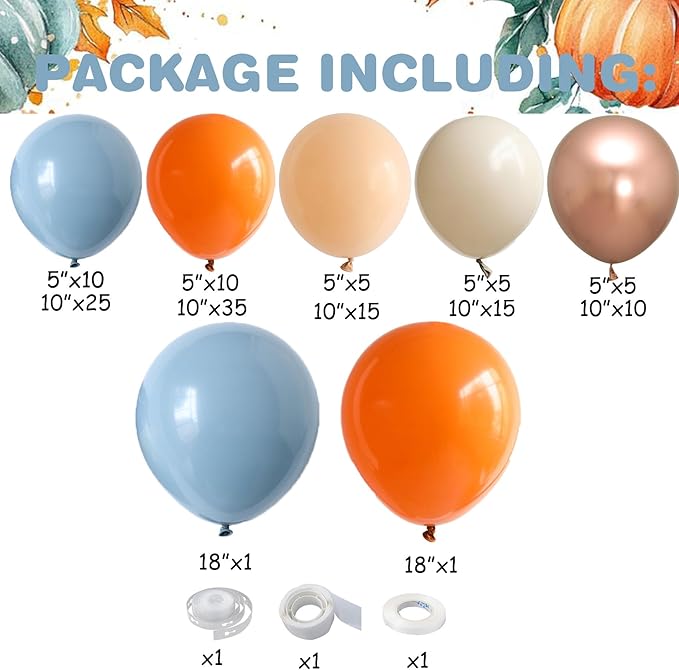 Fall Thanksgiving Balloon Arch Kit 137PCS Dusty Blue and Burnt Orange Balloon Garland for Fall Birthday A Little Pumpkin is On The Way Baby Shower Decorations